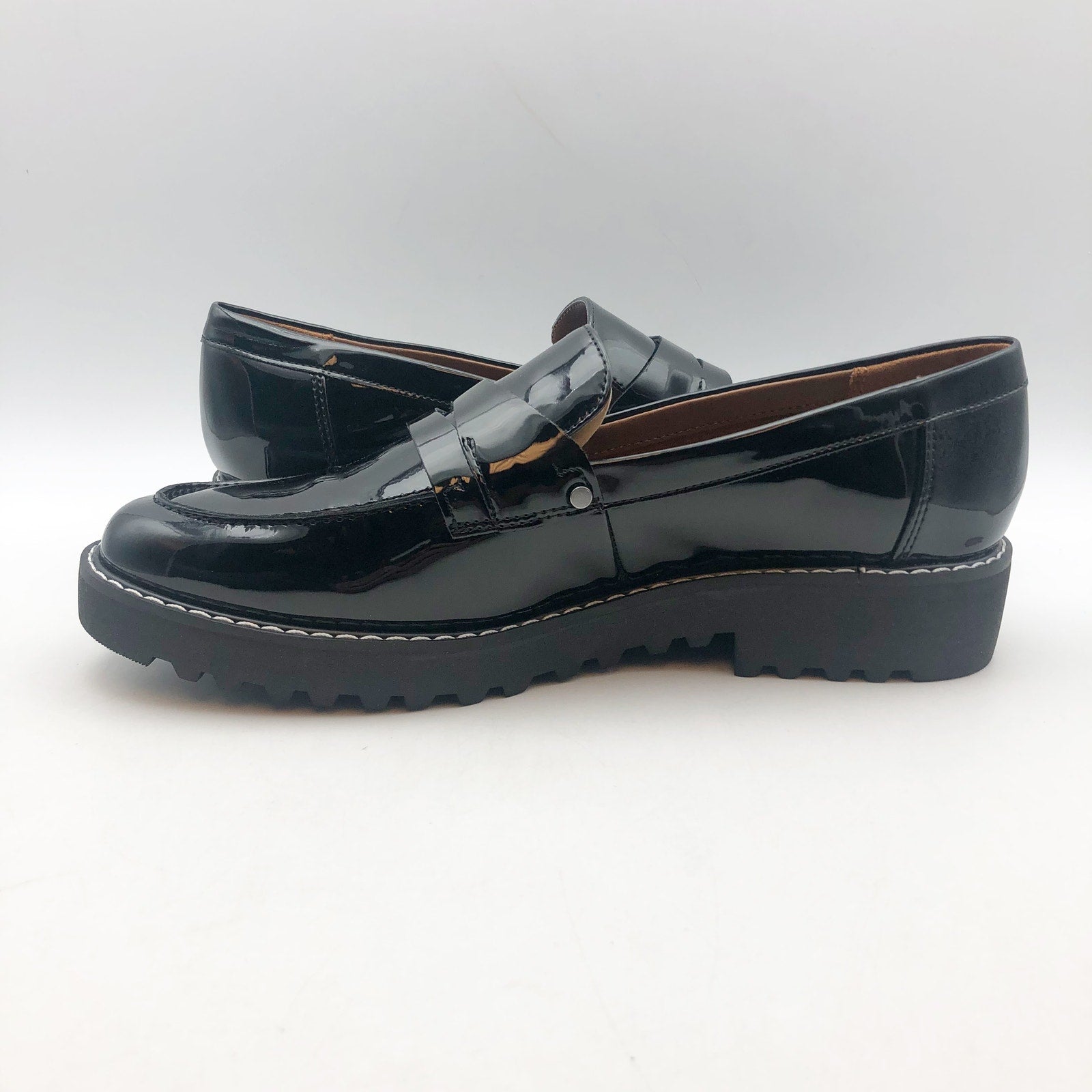 Franco Sarto Womens Cassandra Loafers US 8 M Black Vegan Patent Leather NIB