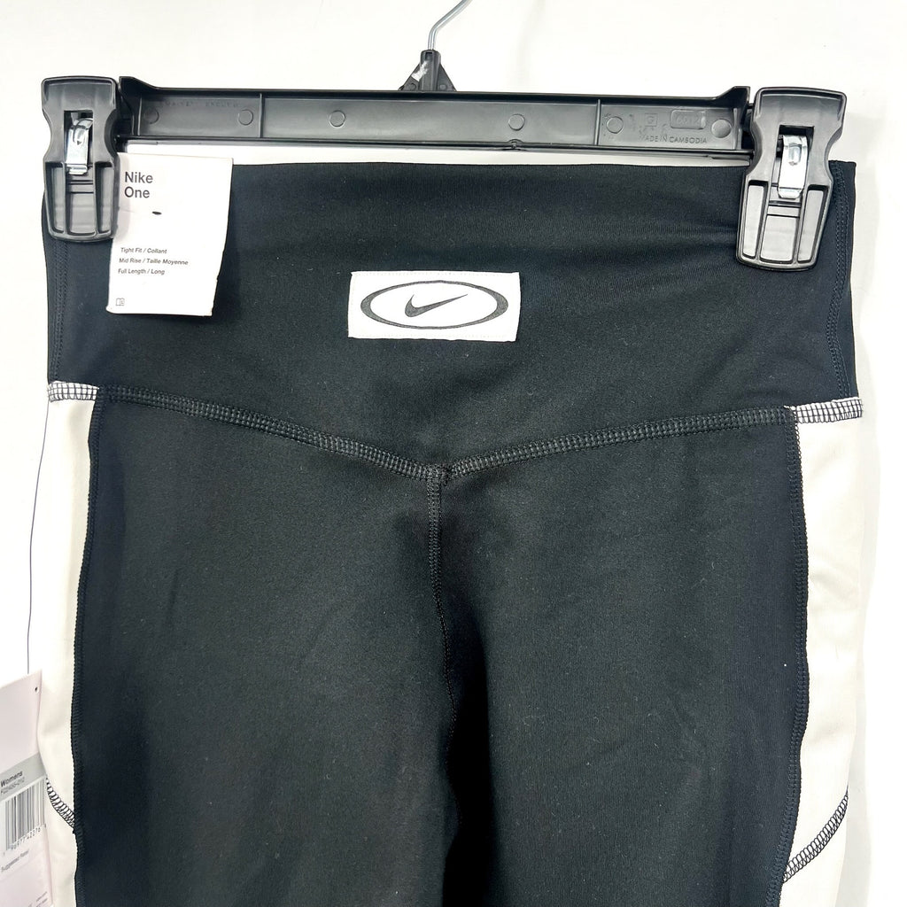 NIKE Women's One Full-length Leggings XS Black White Colorblock Mid-rise NWT