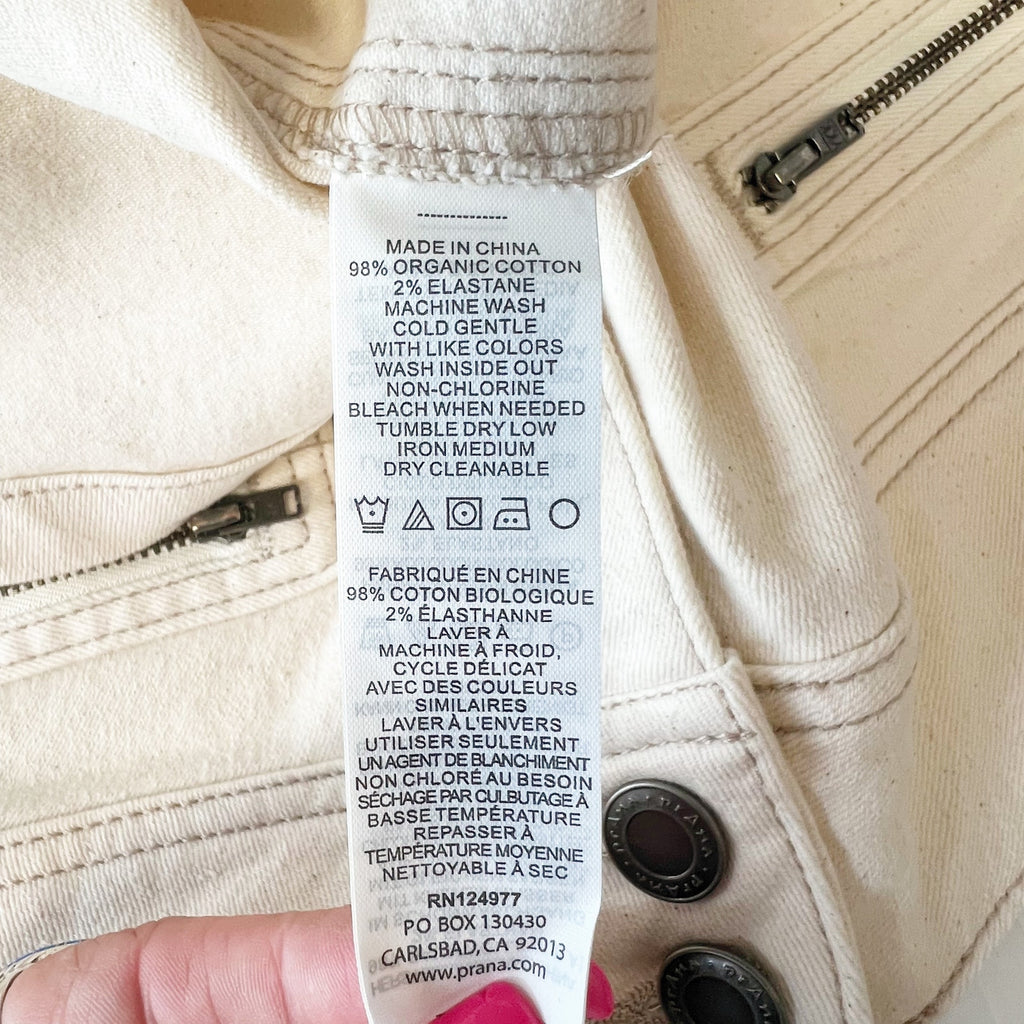 PRANA Womens Broadway Denim Skirt Size 2 Natural Cream Knee Length Stretch NWT