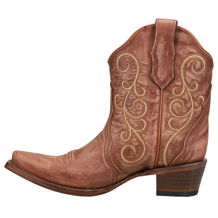 Circle G Women L6070 LD Bronze Ankle Boot US 7.5 M Brown Leather Embroidery NWOB