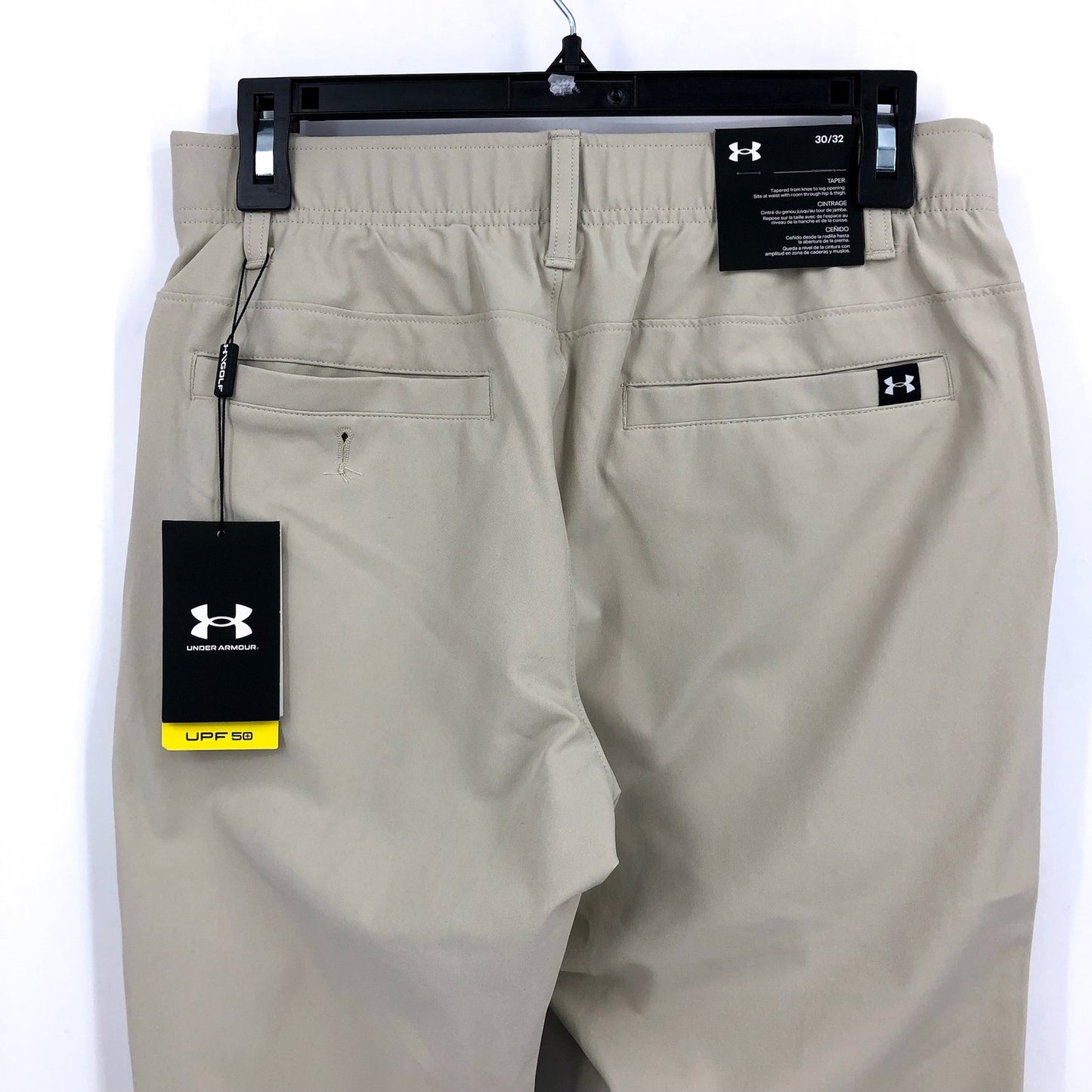 UNDER ARMOUR Mens Drive Tapered Fit Golf Pants 30x32 Tan Khaki Flat Front NWT