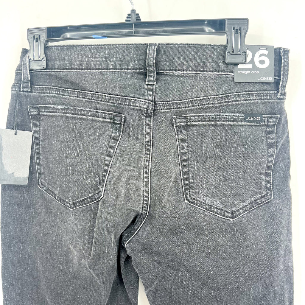 JOES JEANS Straight Crop Jeans Size 26 US 4 Black Wash Distressed Mid Rise NWT