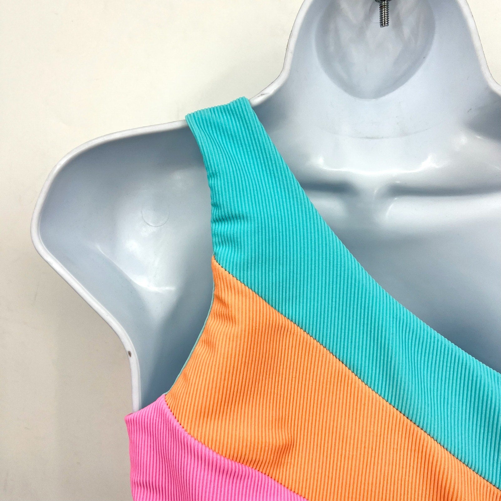BEACH RIOT Joyce One Shoulder One Piece Swimsuit Small Pink Blue NWOT