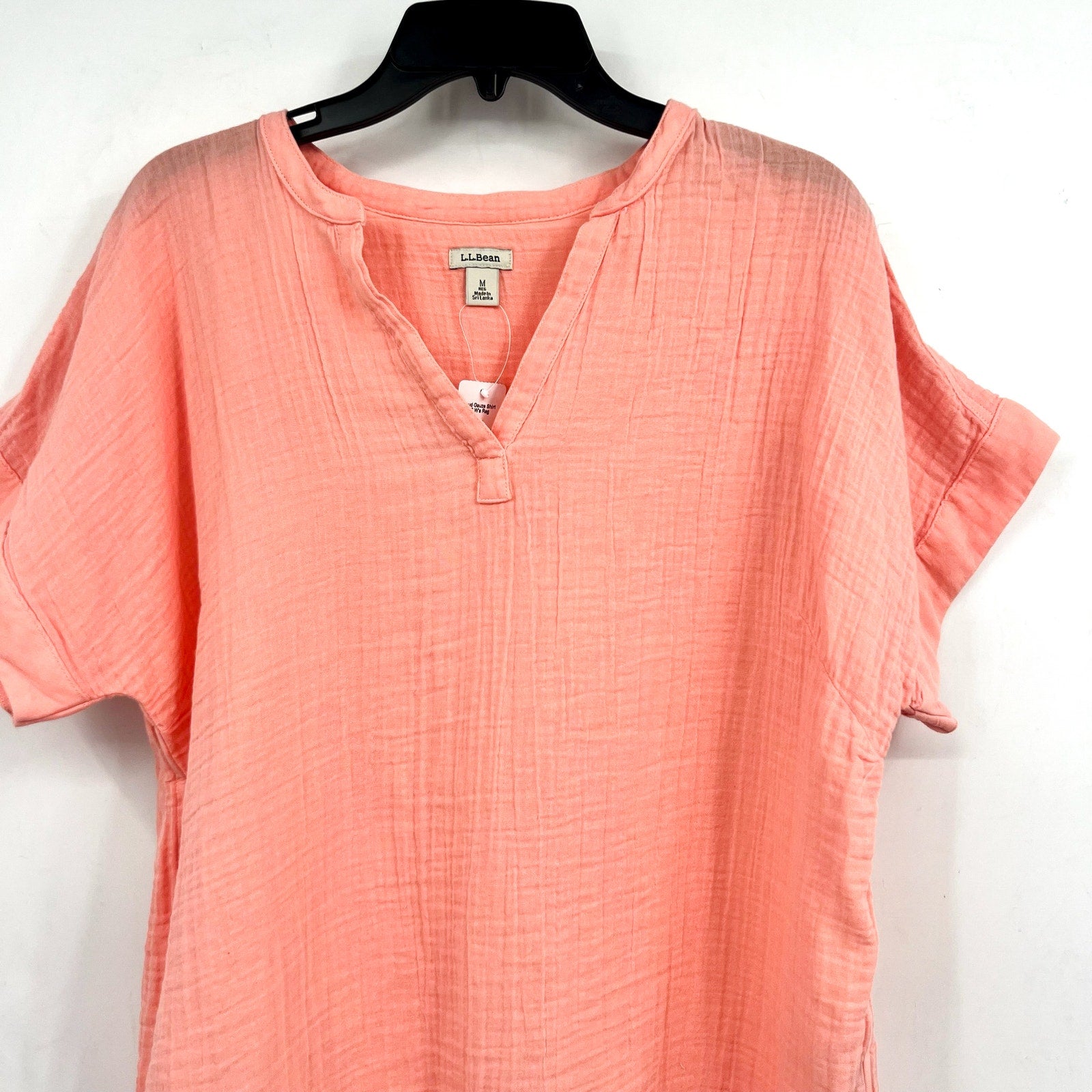 L.L. BEAN Women's Cloud Gauze Short Sleeve Shirt Medium Reg Coral Quartz NWT