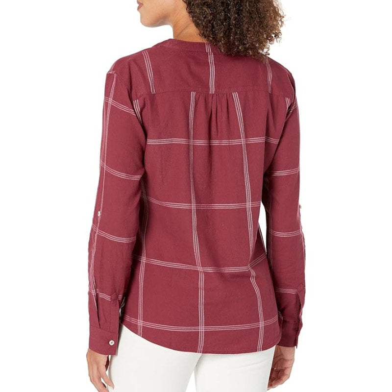 CARVE DESIGN Women's Dylan Twill Shirt XS Red Brick Windowpane V Neck NWT