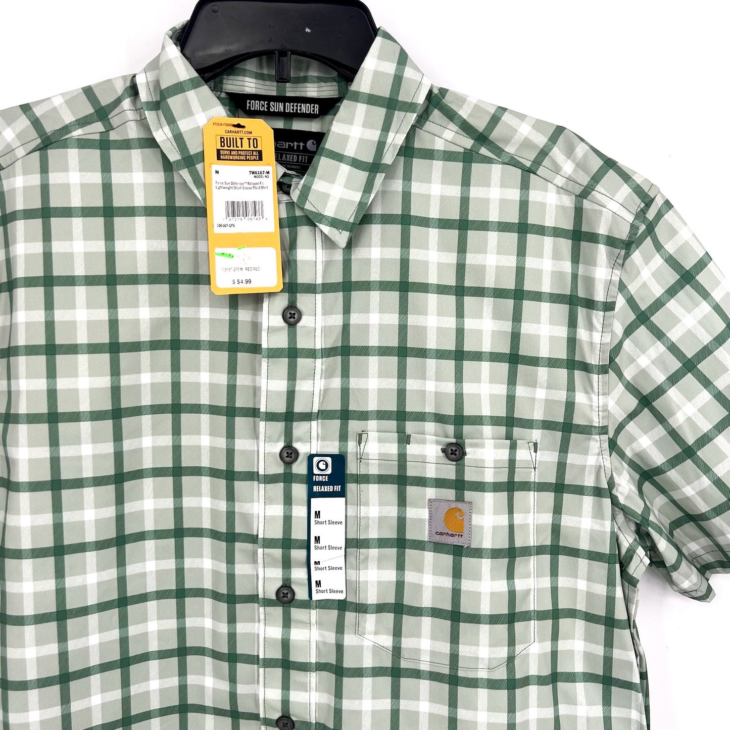 CARHARTT Force Sun Defender SS Shirt Work Medium Green Plaid Relaxed Fit NWT