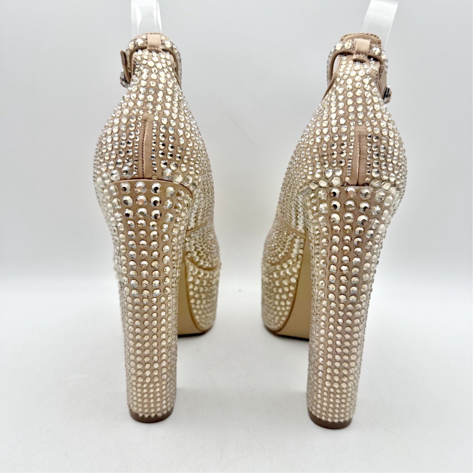 Steve Madden Womens Skyrise Platform Pumps US 6 M Tan Rhinestone NWOB