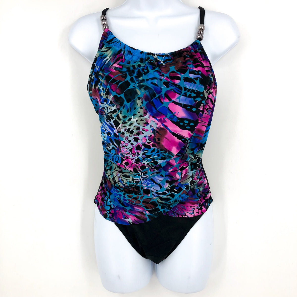 MAGICSUIT Lisa One Piece Swimsuit Size 8 Blue Black Social Butterfly NWT