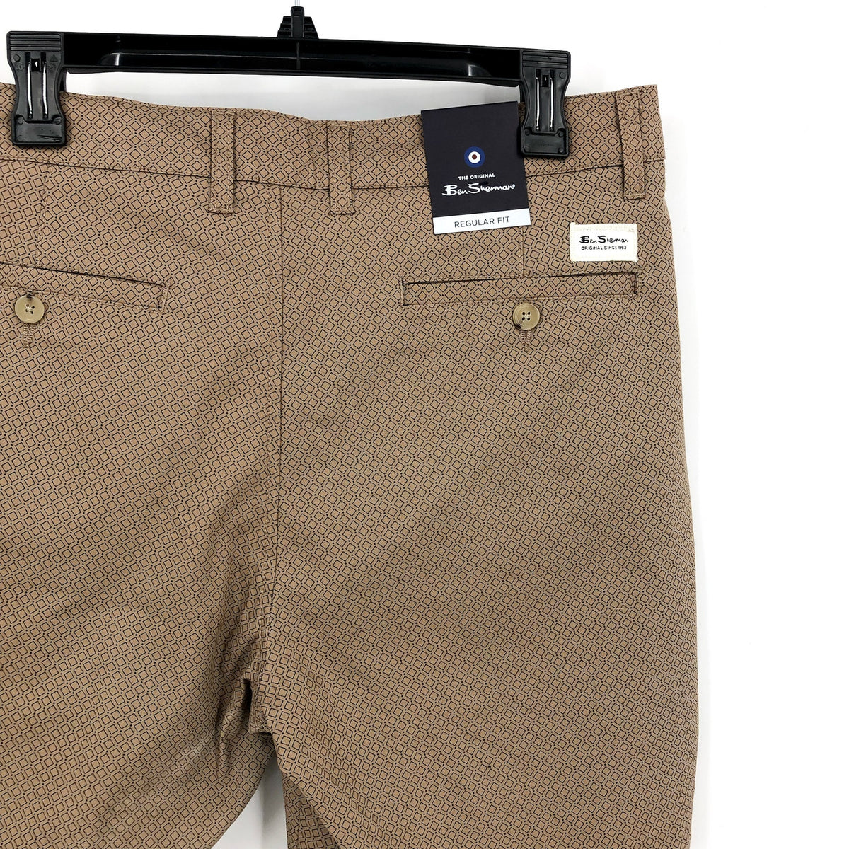 BEN SHERMAN Men's Printed Stretch Chino Shorts Size 34 Khaki Tan Flat Front NWT