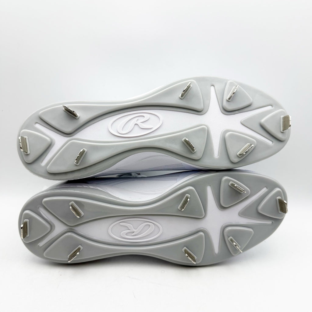 Rawlings Mens Bullpen Low Baseball Cleats US 9.5 White Gray Metal NWOB