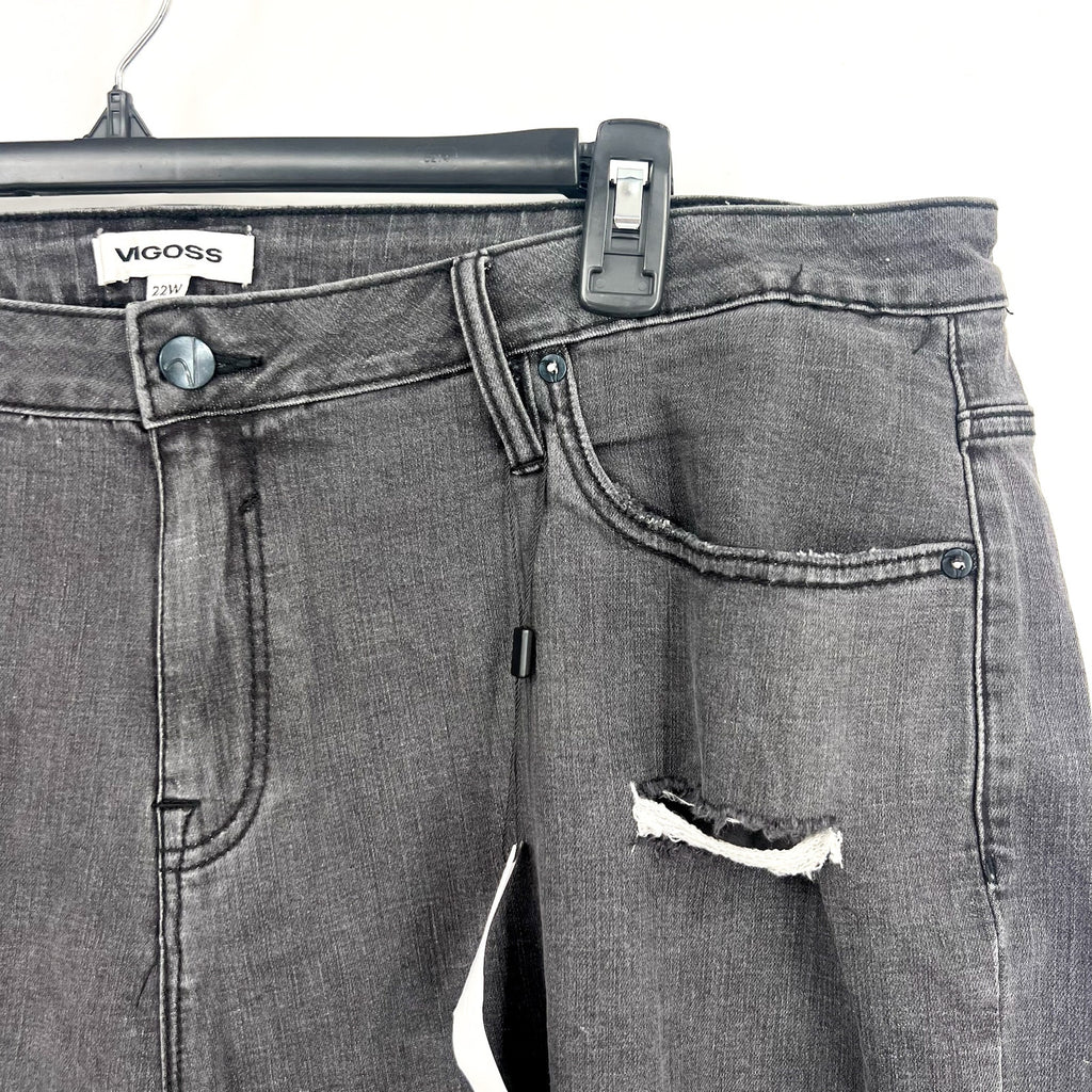 VIGOSS Womens Marley Cuffed Denim Shorts 22W Washed Black Mid Rise Raw Edge NWT