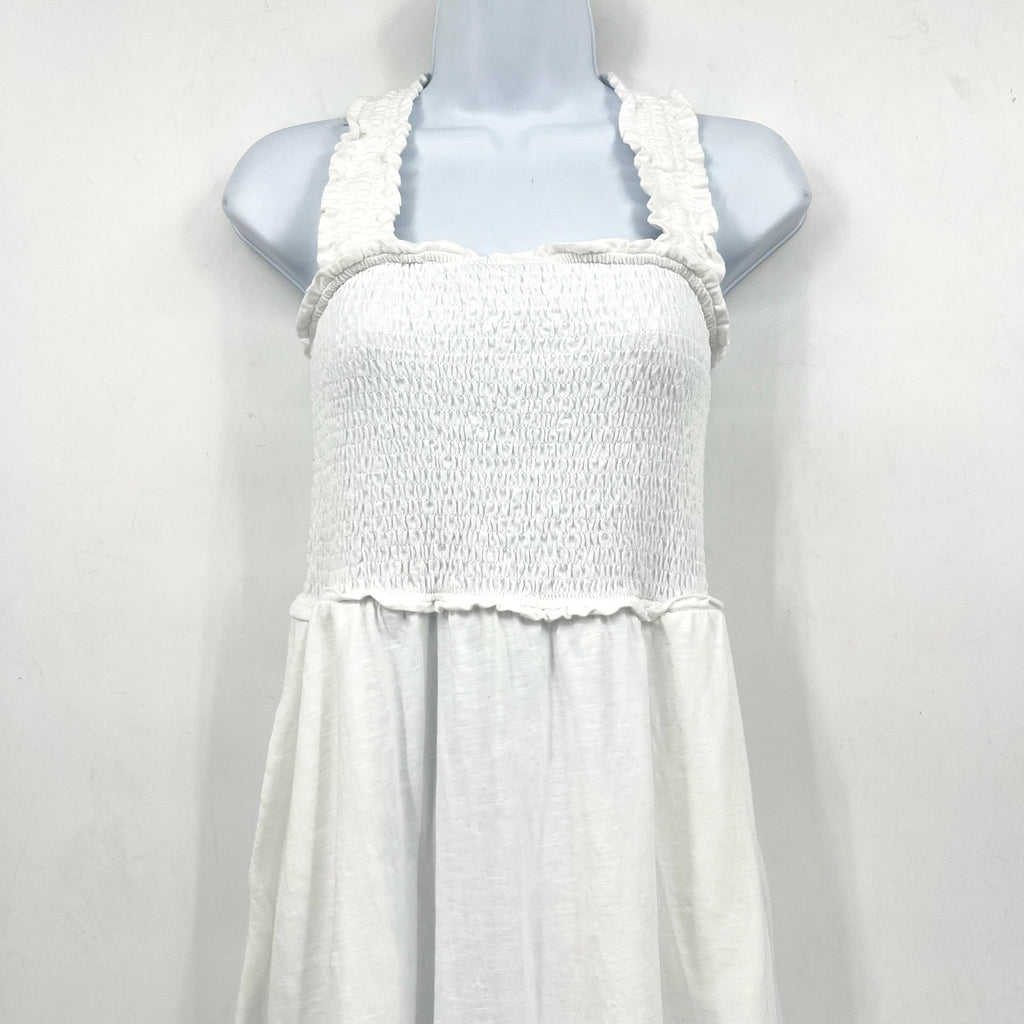 TOMMY HILFIGER Women's Solid Smocked Midi Dress Small Bright White Cotton NWT