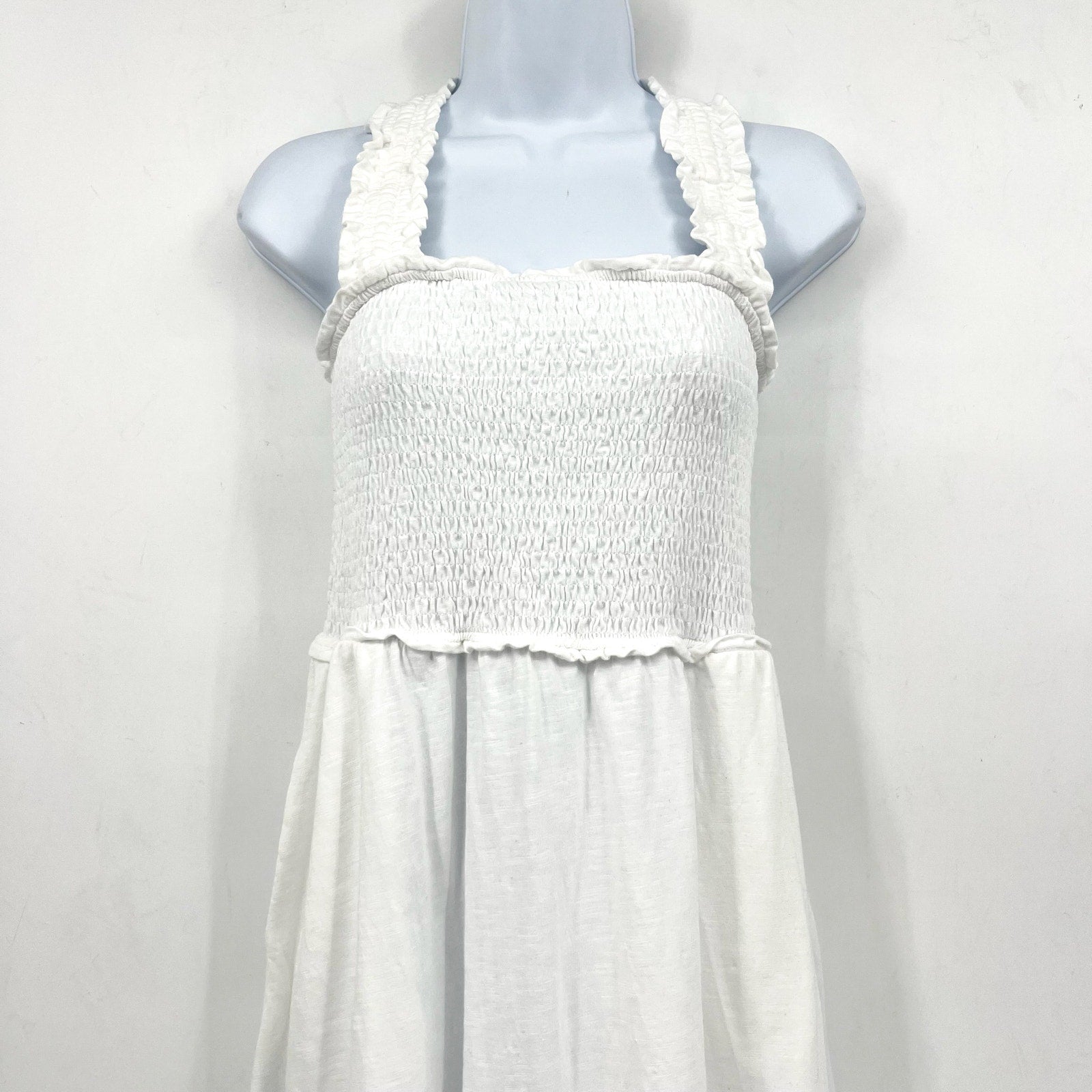 TOMMY HILFIGER Women's Solid Smocked Midi Dress Small Bright White Cotton NWT
