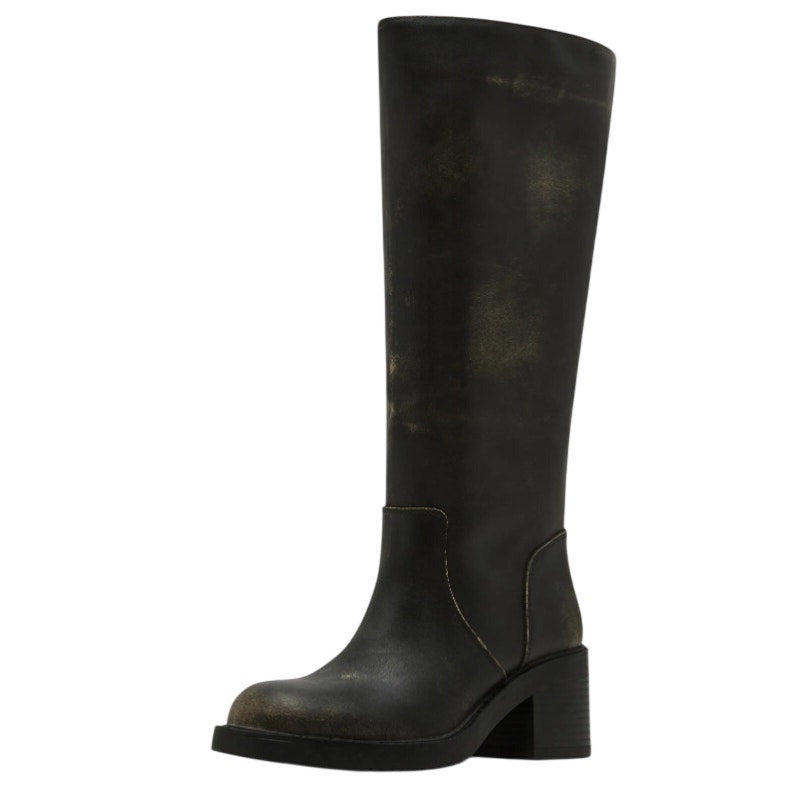 Madden Girl Womens Momento Knee High Boots US 8.5 Distressed Black NWOB
