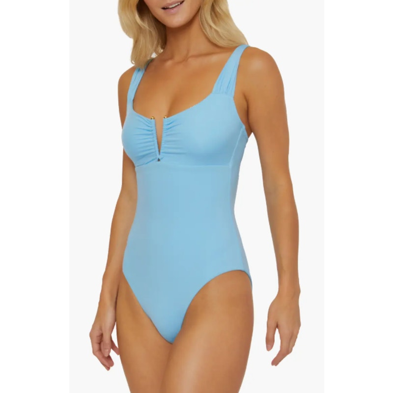 BECCA Color Code Viviana V Wire Plunge One Piece Large Ice Blue Open Back NWT
