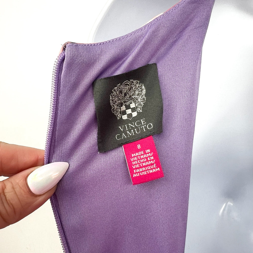 VINCE CAMUTO Women's Scuba Fit & Flare Dress Size 8 Purple Floral Printed NWT