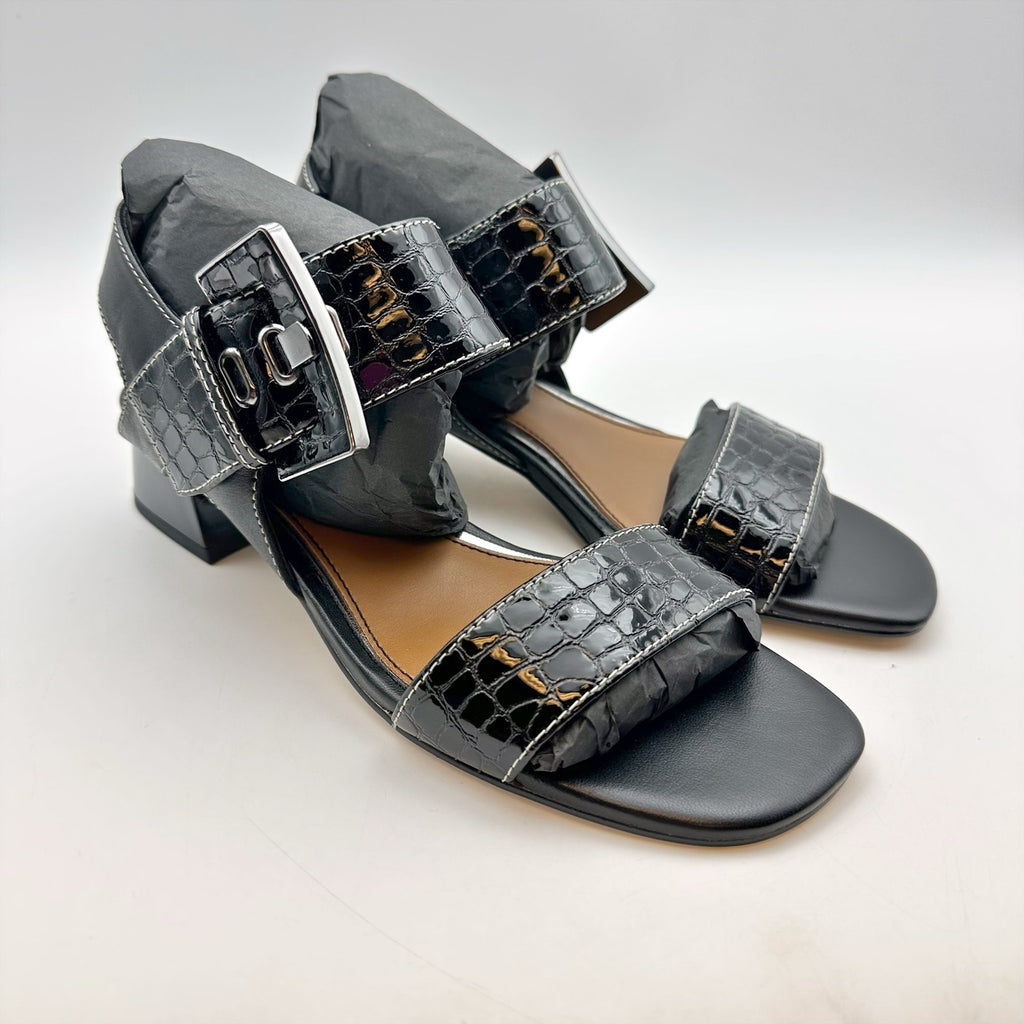 Donald Pliner Womens Vixi Heeled Sandals Size 5 M Black Patent Leather NIB