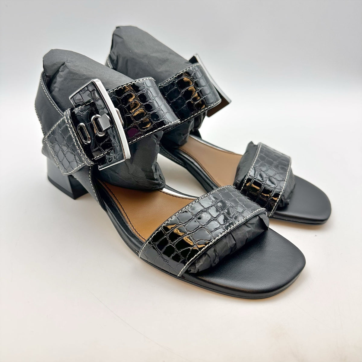 Donald Pliner Womens Vixi Heeled Sandals Size 5 M Black Patent Leather NIB
