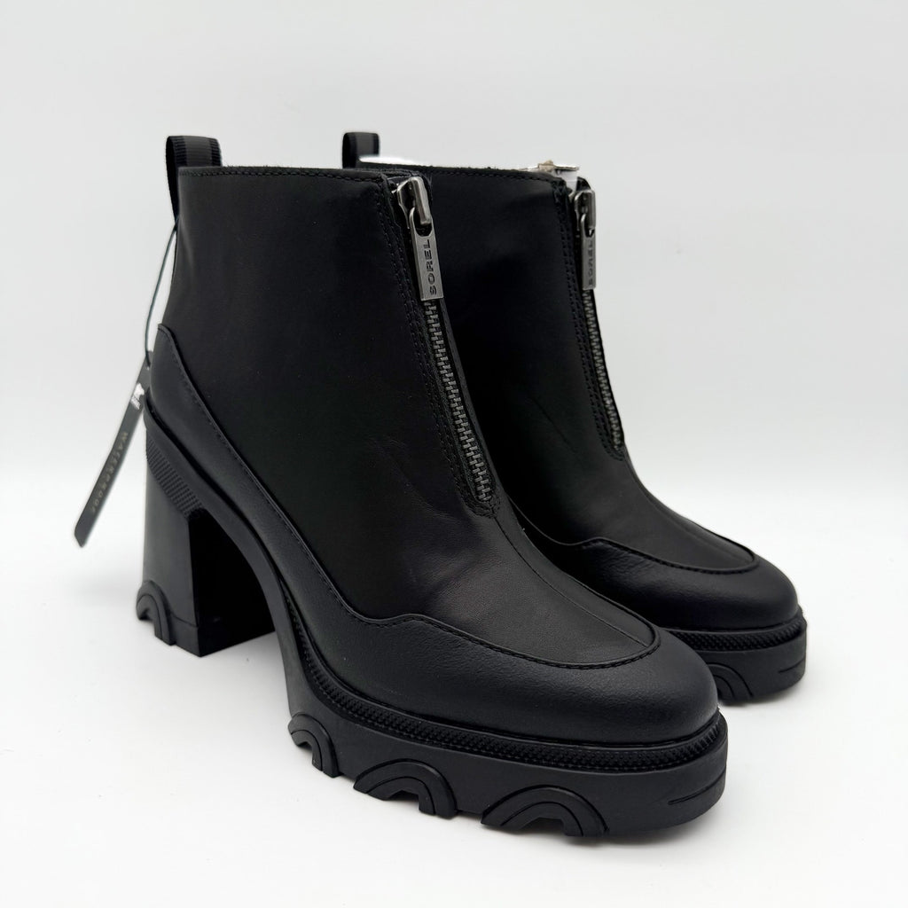 SOREL Womens Brex Heel Zip Bootie US 7 EU 38 Black Leather Waterproof NIB