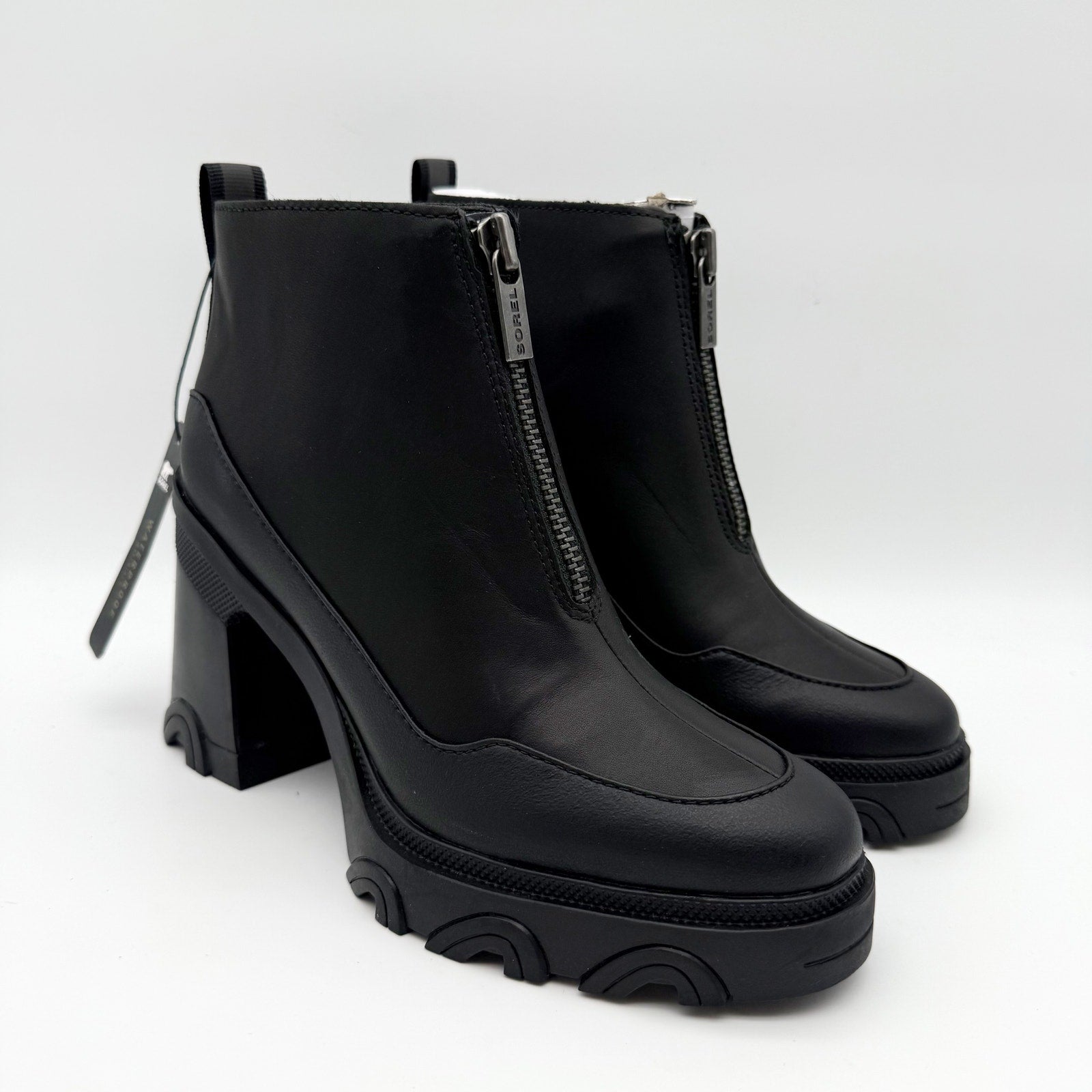 SOREL Womens Brex Heel Zip Bootie US 7 EU 38 Black Leather Waterproof NIB