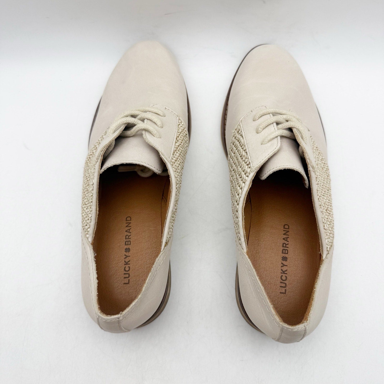 Lucky Brand Womens Elyza Oxford Shoes US 7 M Off White Leather NWOB