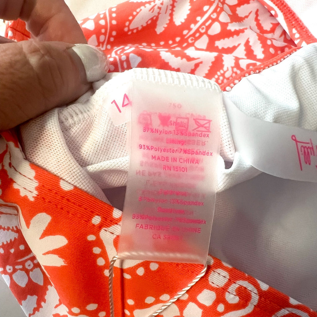 LILLY PULITZER Womens Emil One Piece Swimsuit Size 14 Orange Flamingo NWT