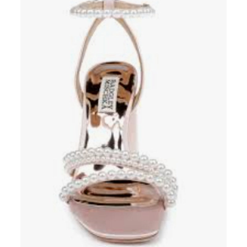 BADGLEY MISCHKA Women's Feisty Pearl Block Heel Dress Sandals 5 Soft Pink NIB