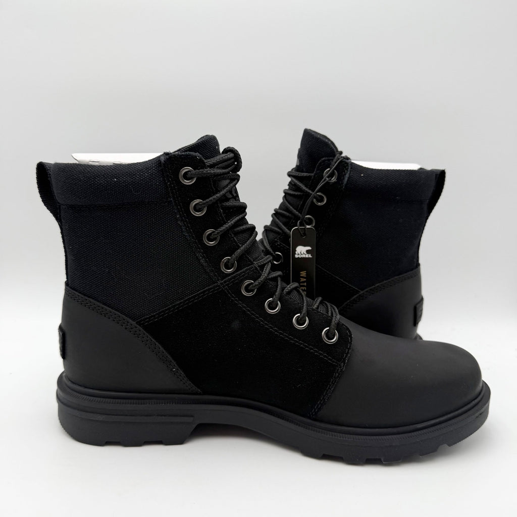 SOREL Mens Carson Six Ankle Boot US 8 EU 41 Black Leather Waterproof NIB