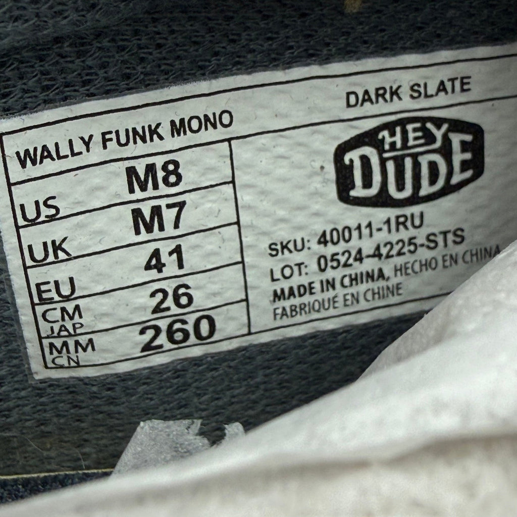 Hey Dude Mens Wally Funk Mono Slip On Shoes Size 8 EU 41 Dark Slate Gray NIB