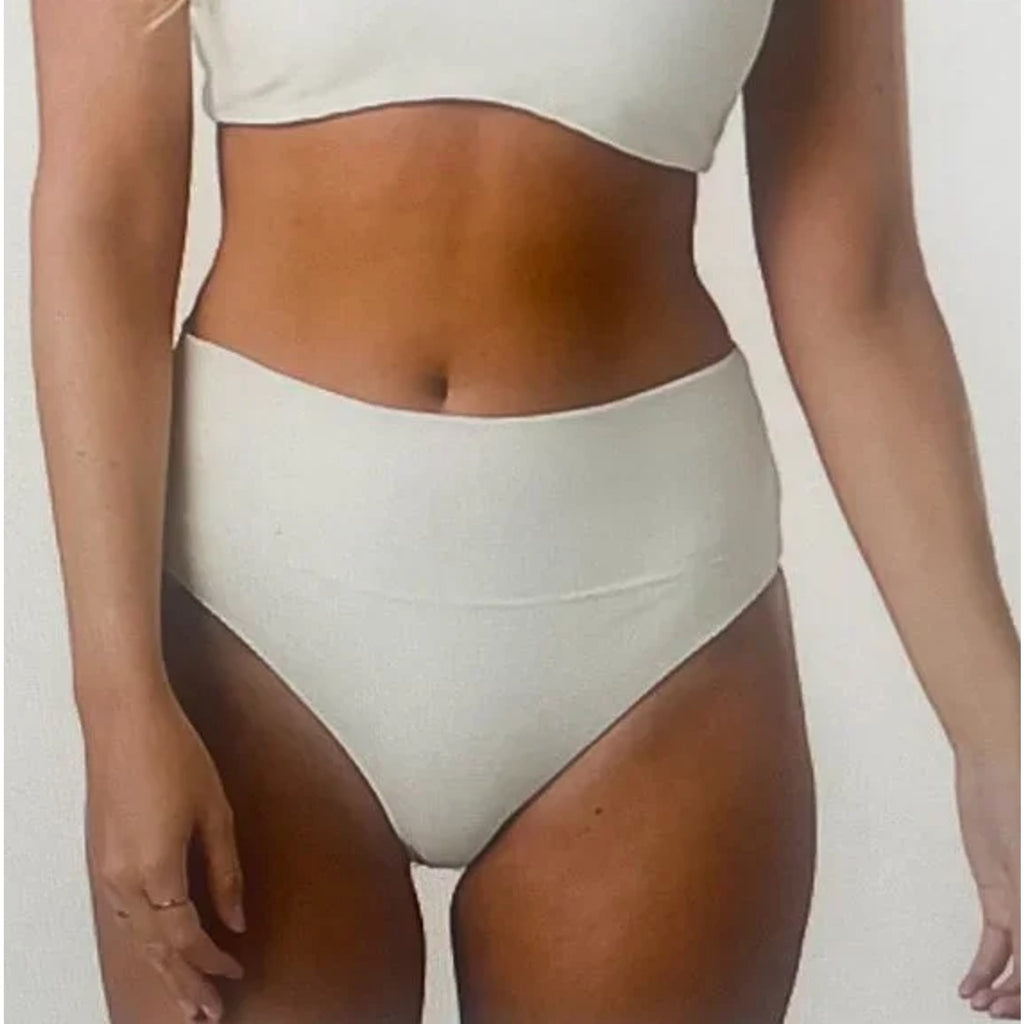 PRANA Women's Aurelia Swim Bottoms Small White Horchata Ottoman High Waist NWT