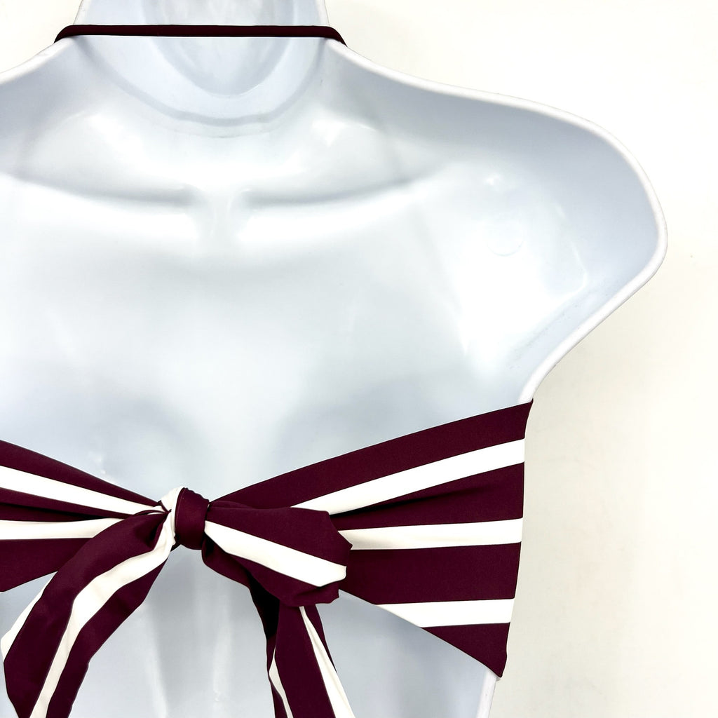 LAUREN RALPH LAUREN Largo Stripe Ring Bandeau Bikini Top Size 14 Red Claret NWT