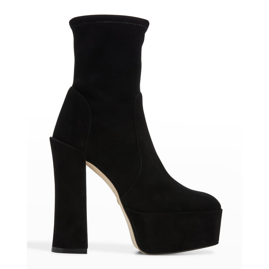 Stuart Weitzman Skyhigh 145 Platform Booties Size 11 Black Stretch Suede NWOB