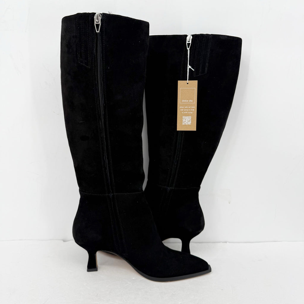 Dolce Vita Womens Auggie Knee High Heeled Boot 7.5 Extra Wide WC Black Suede NIB