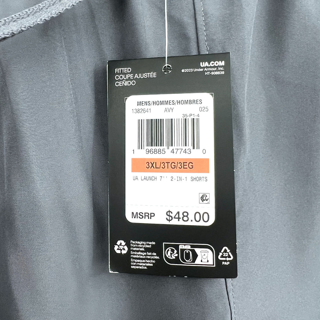 UNDER ARMOUR Men's UA Launch 2-in-1 Athletic Shorts 3XL Gray 7" Inseam NWT
