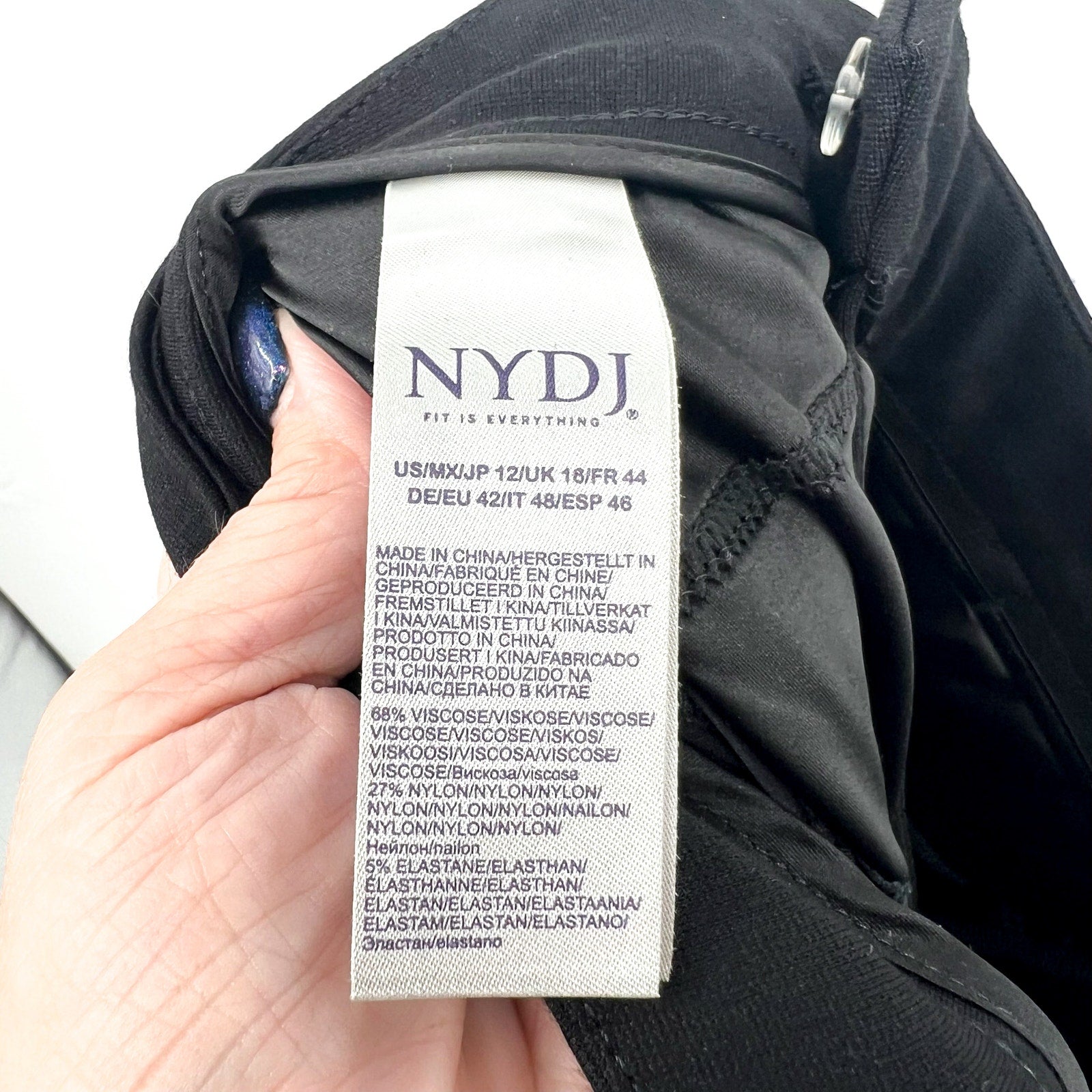NYDJ Women's Slim Trouser Pants Size 12 Black Ponte Knit High Rise NWT