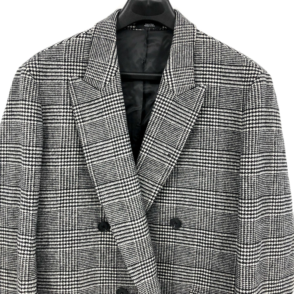 NORDSTROM Men's Glen Wool Blend Topcoat XL Black White Plaid XL NWT