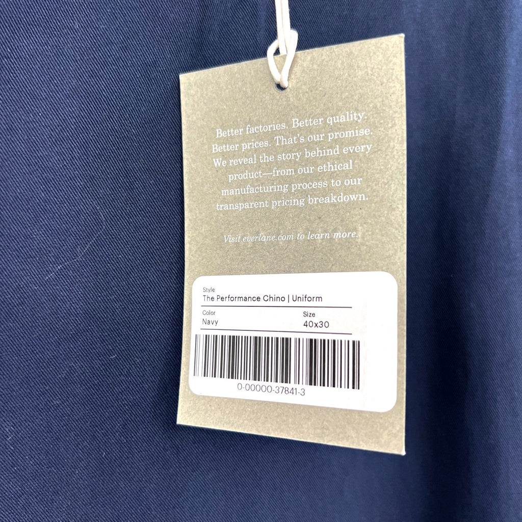 EVERLANE UNIFORM Men's The Performance Chino 40x30 Navy Blue Pants NWT