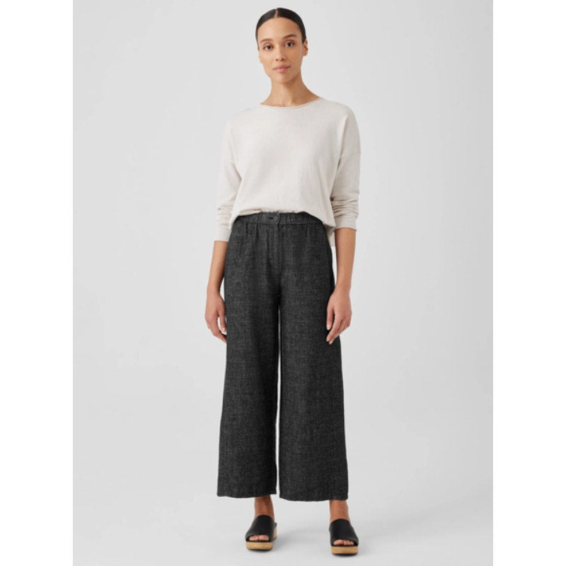 EILEEN FISHER Women's Tweedy Hemp Wide Leg Pants Small Petite Blue Denim NWT