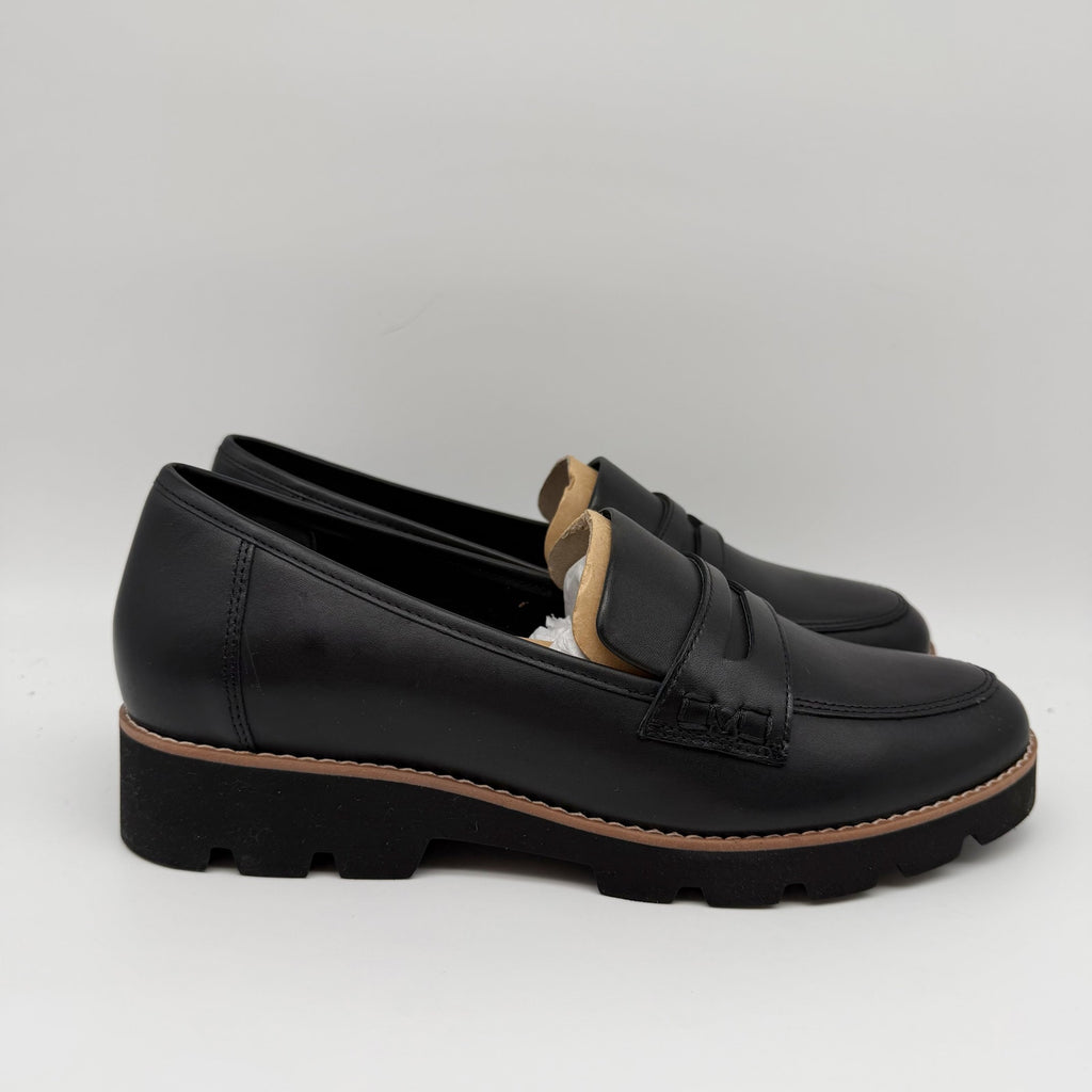 Vionic Womens Cheryl ll Loafers US 8 Wide EU 38.5 Black Leather NIB