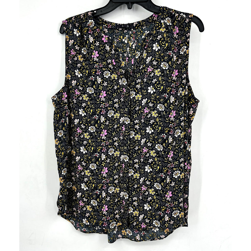 NYDJ Womens Sleeveless Blouse Top Large Marisol Blue Floral Print Split Neck NWT