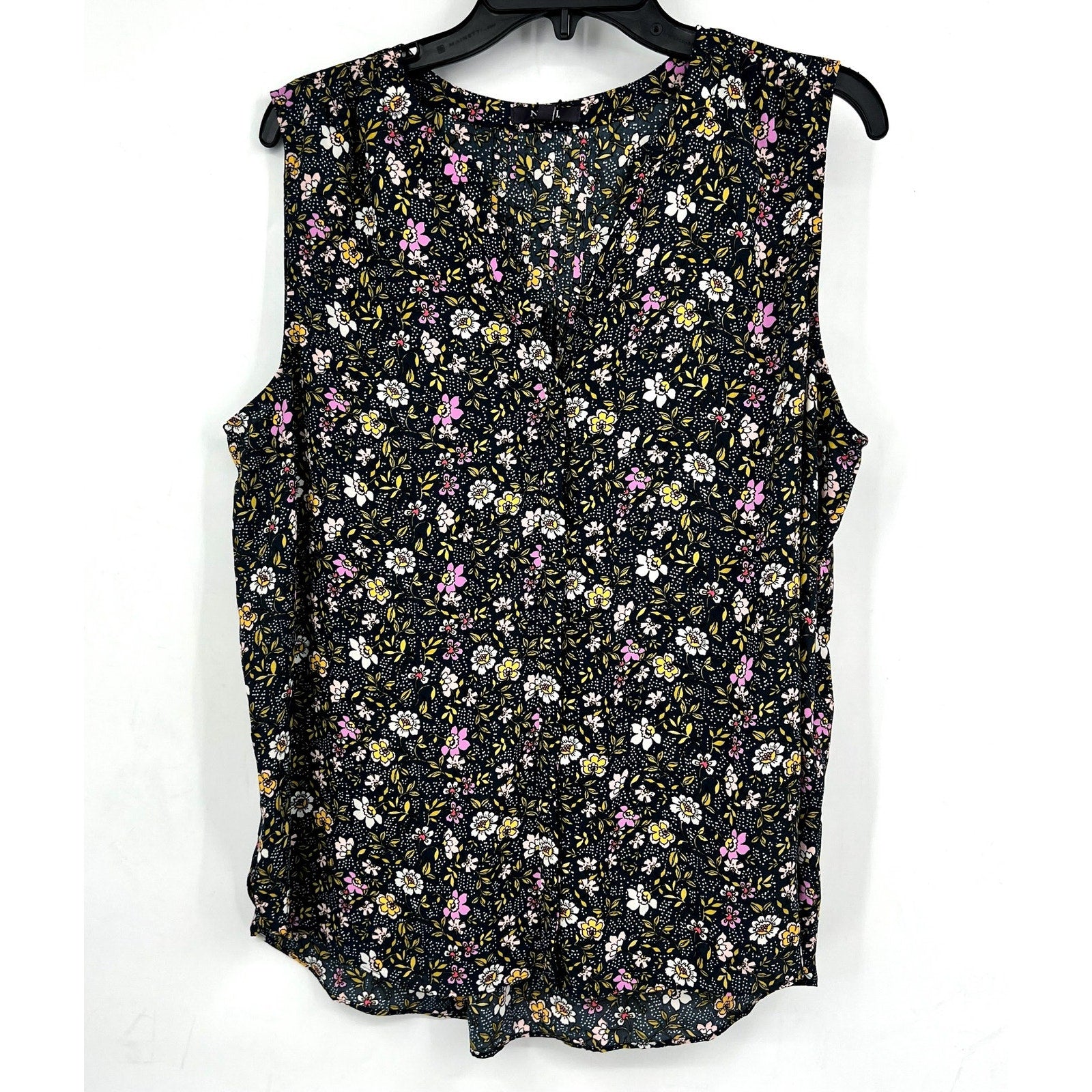 NYDJ Womens Sleeveless Blouse Top Large Marisol Blue Floral Print Split Neck NWT