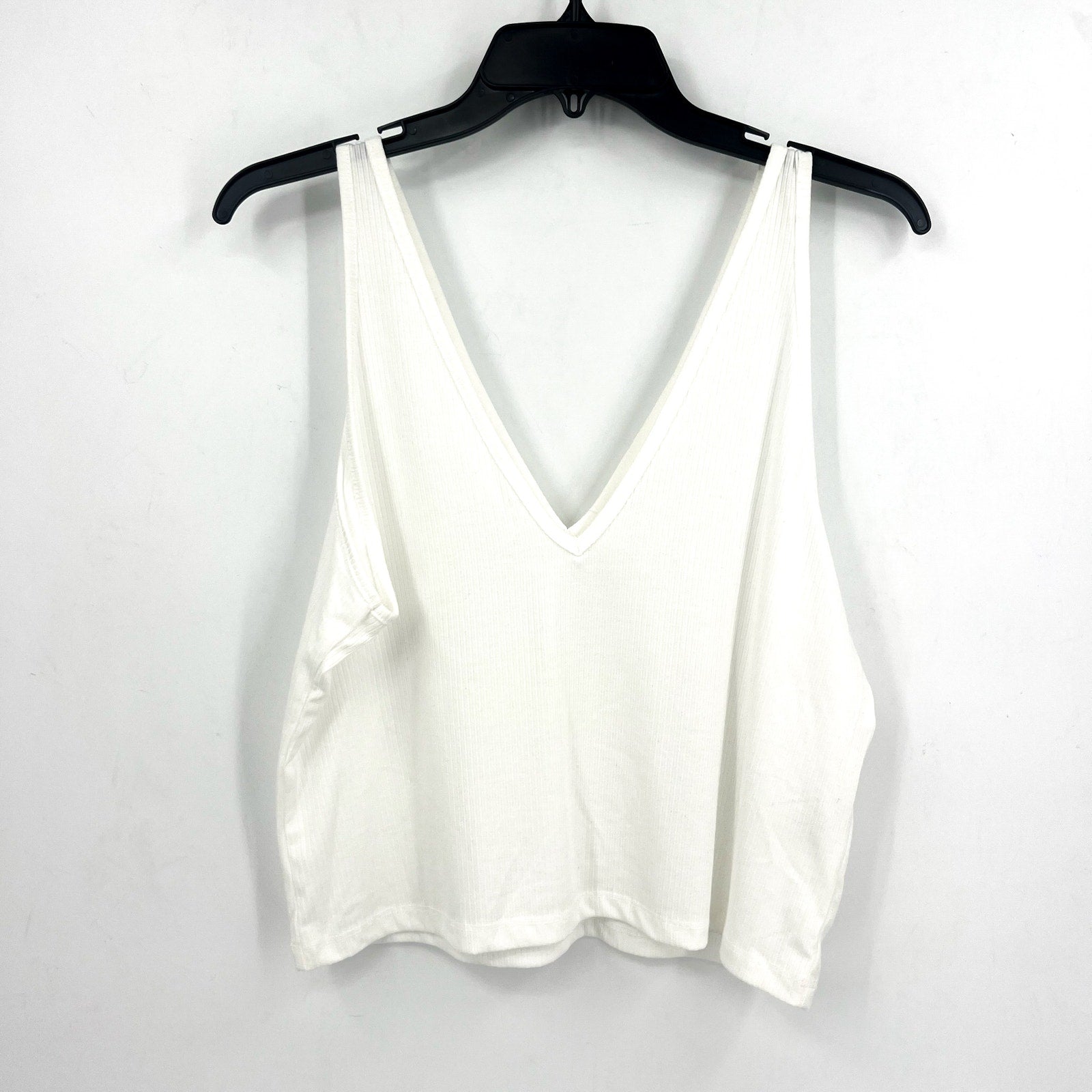 ABOUND Womens Double V-Neck Ribbed Crop Tank Top XXL White Stretch NWT