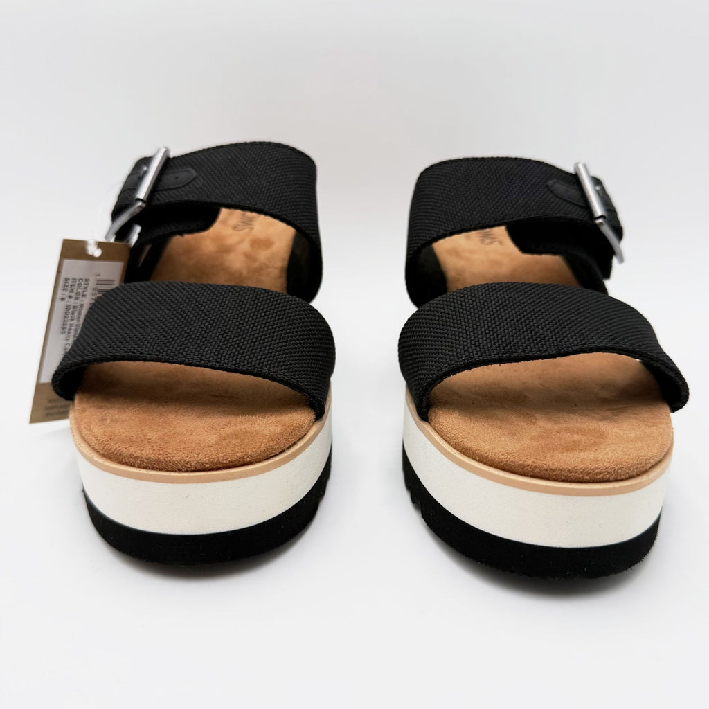 TOMS Womens Diana Mule Buckle Wedge Sandals Size 8 EU 38.5 Black Canvas NIB
