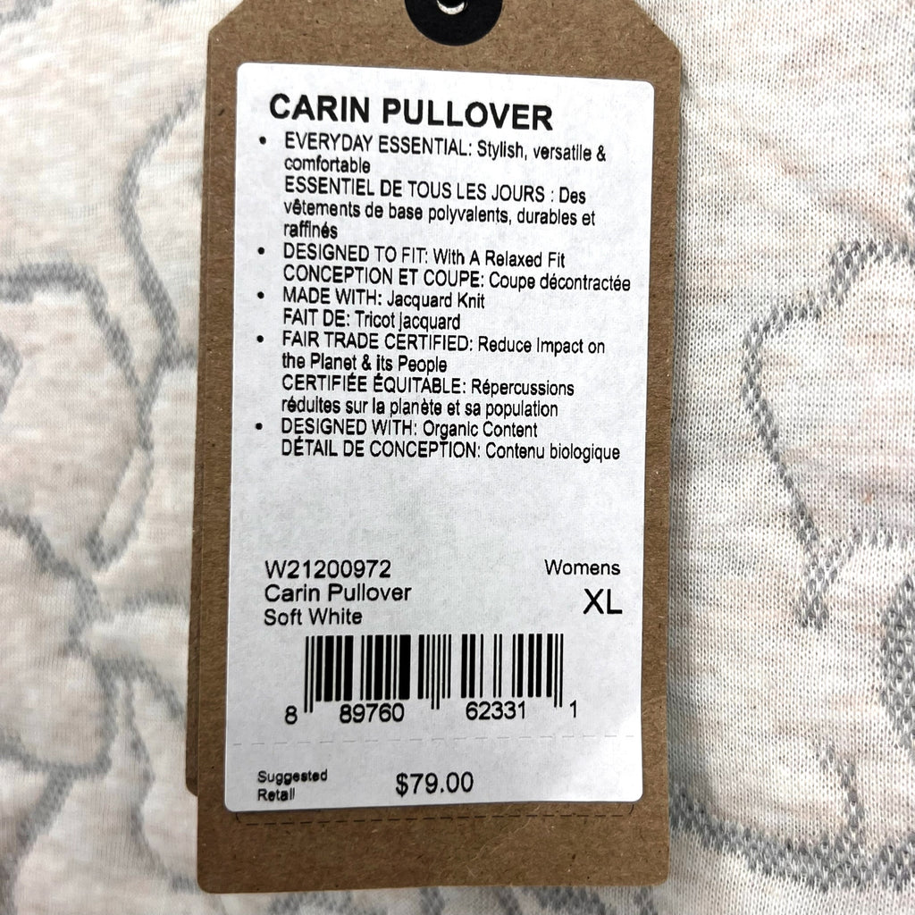 PRANA Women's Carin Pullover Sweatshirt XL Soft White Jacquard Knit NWT