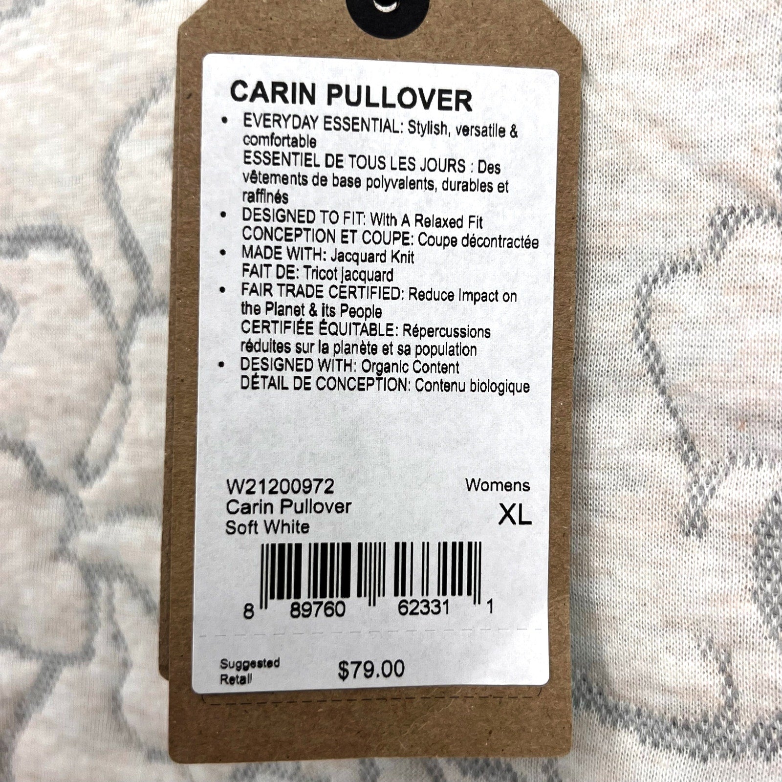 PRANA Women's Carin Pullover Sweatshirt XL Soft White Jacquard Knit NWT