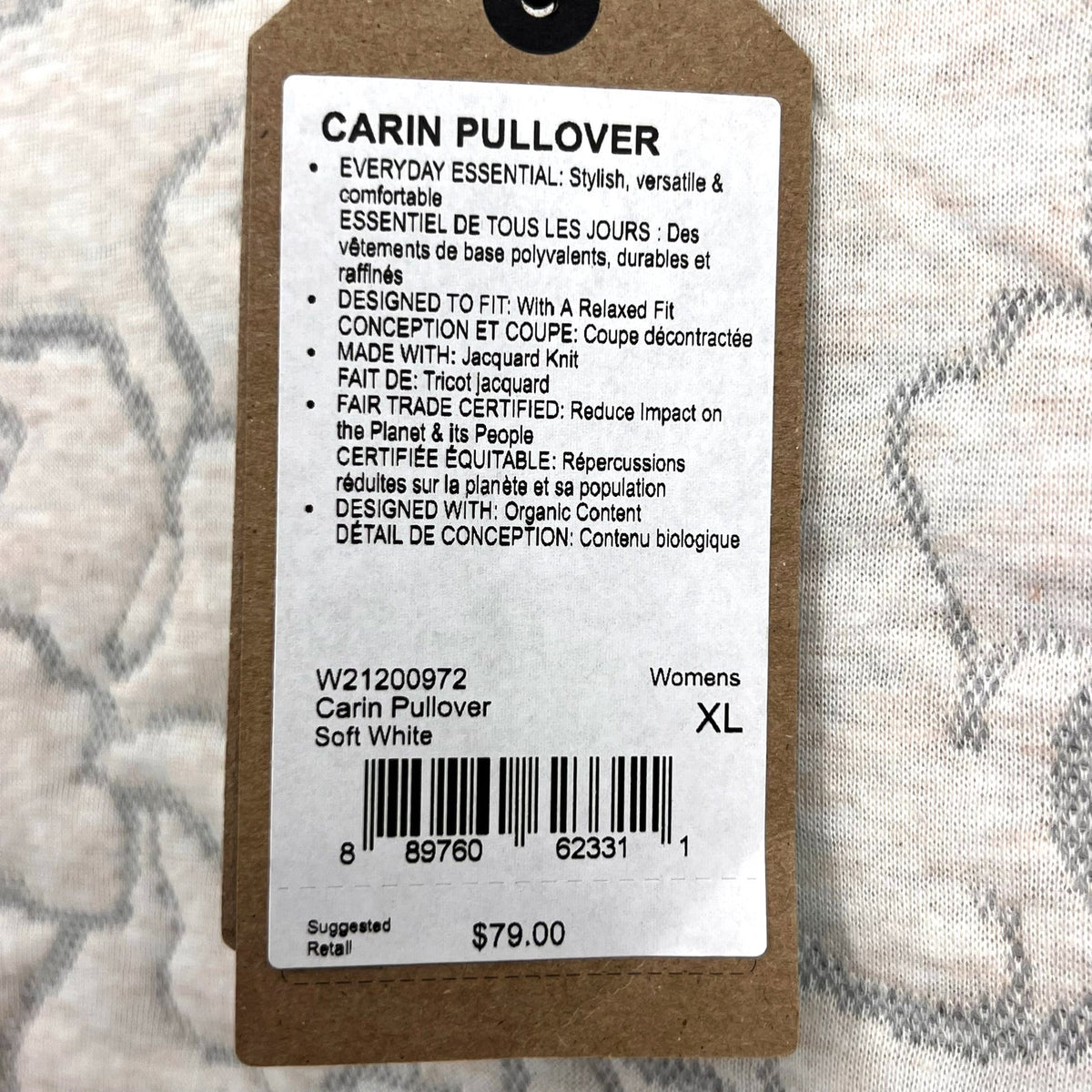 PRANA Women's Carin Pullover Sweatshirt XL Soft White Jacquard Knit NWT
