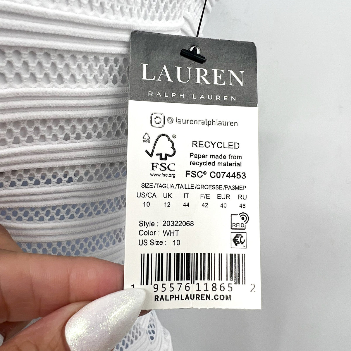 LAUREN RALPH LAUREN Ottoman One Piece Swimsuit Size 10 White Mesh Stripe NWT