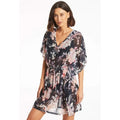 SEA LEVEL Women's Martini Mesh Kaftan Cover Up Small Black Multi Floral NWOT
