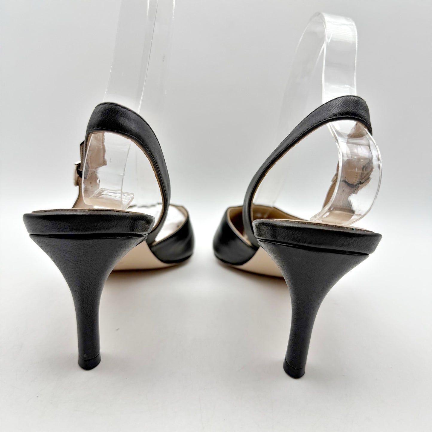 27 EDIT Womens Felicia Slingback Heels US 8.5 M EU 39 Black Leather NIB