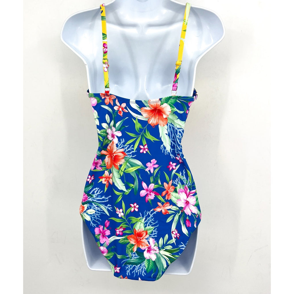 TOMMY BAHAMA Womens Isola Vita One-Piece Swimsuit Size 16 Yellow Blue Floral NWT